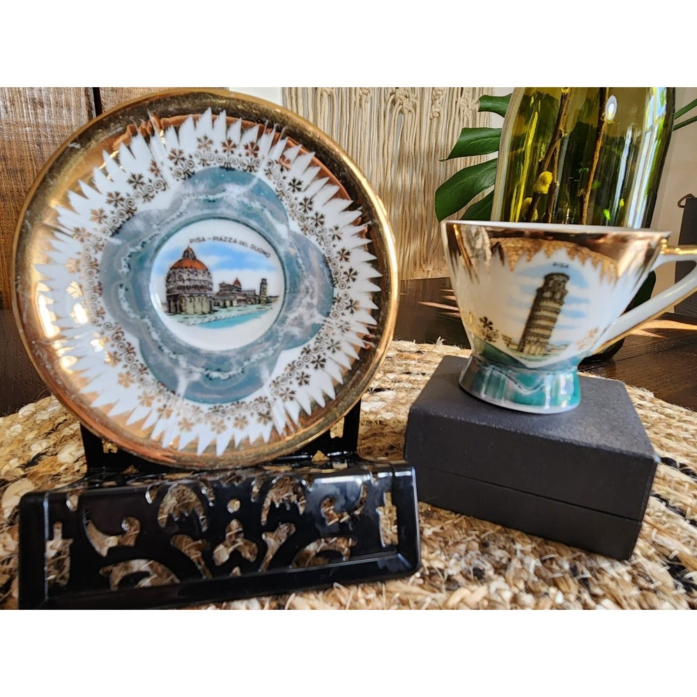 Antique Porcelain‎ Cup and Saucer Pisa-Piazza del Duomo Collectible Item